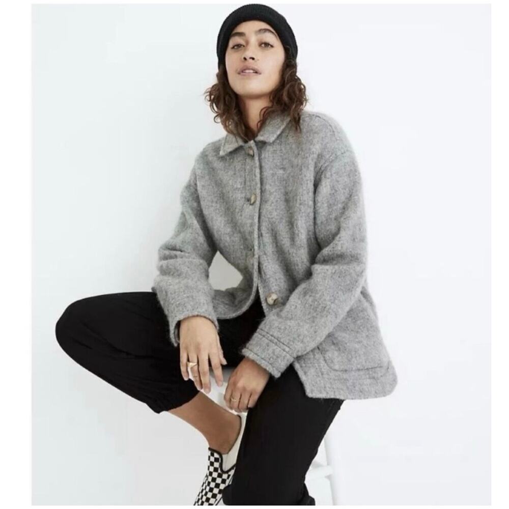Madewell Gray Wool Blend Shirt Jacket Sz S 
Oversized Button Front Utility Coat - Picture 10 of 14